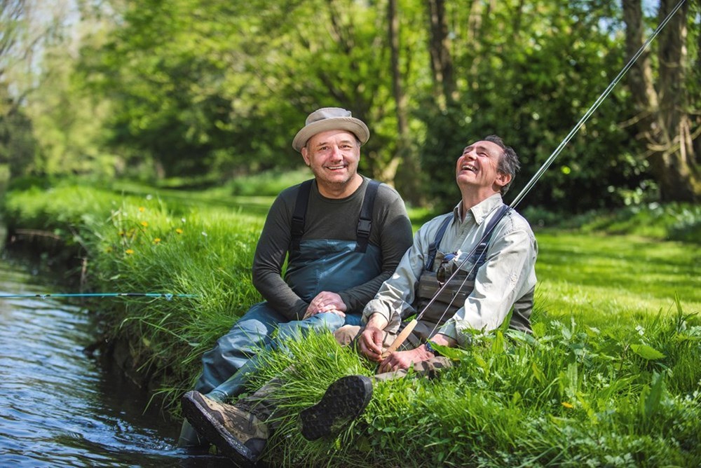 Paul Whitehouse and Bob Mortimer fishing together, original photograph